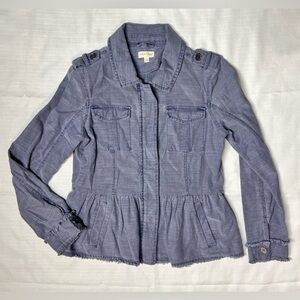 Maison Jules Utility Jacket in Slate Blue gray peplum waist L Large 100 cotton